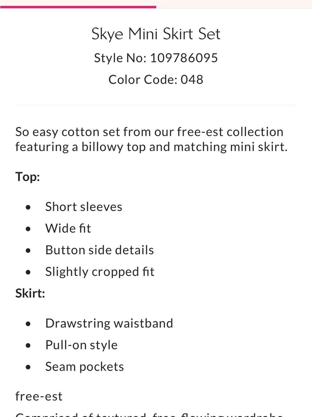 Free People Skye Mini Skirt Set NWT M - Picture 6 of 13